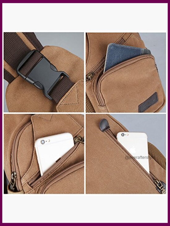 Canvas Sling Bag Crossbody Chest Pack for iPad Mini Shoulder Backpack